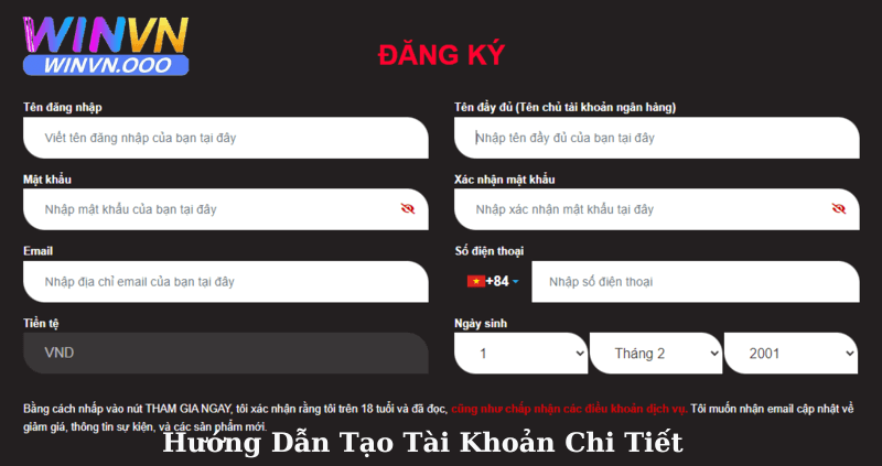 Chi tiết các bước tạo tài khoản winvn